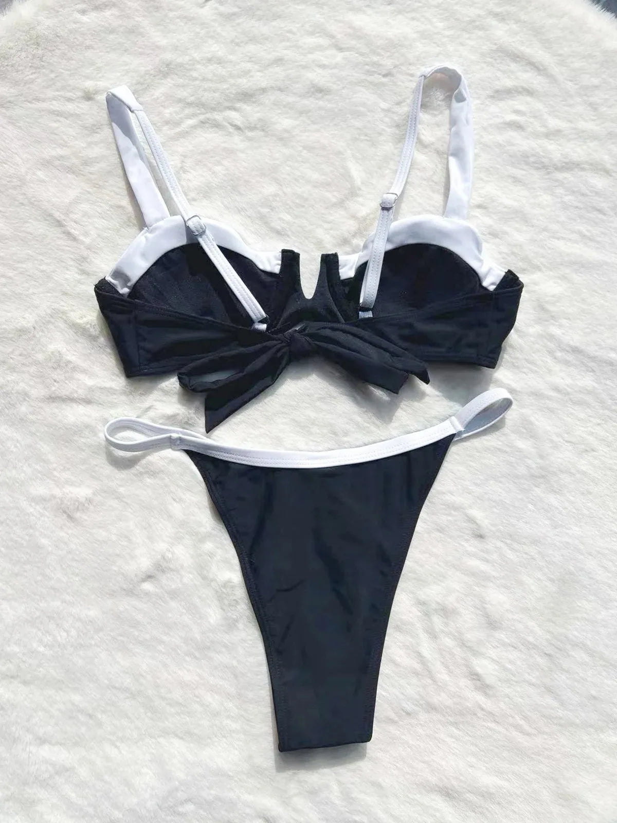Contrast Underwire White Straps Bikini Set