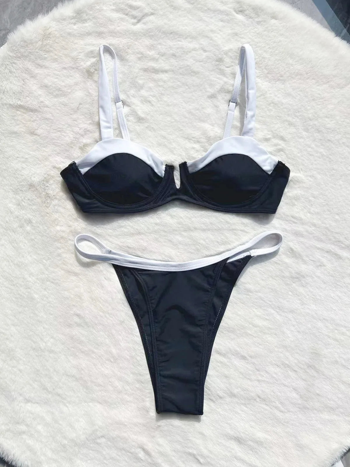Contrast Underwire White Straps Bikini Set