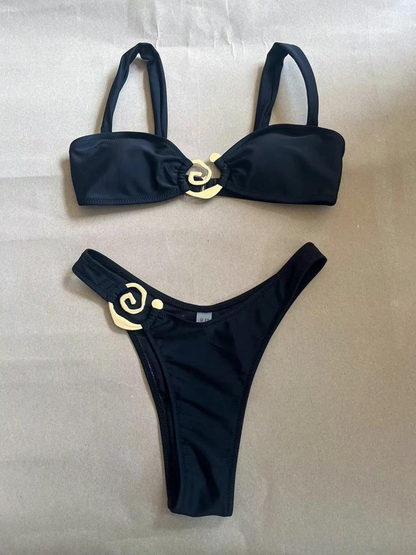 Black Spiral Bandeau Bikini Set