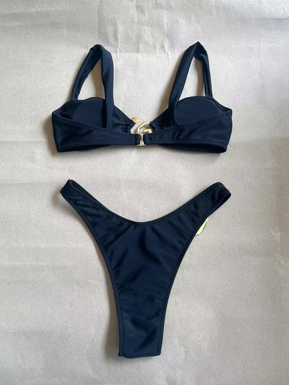 Black Spiral Bandeau Bikini Set