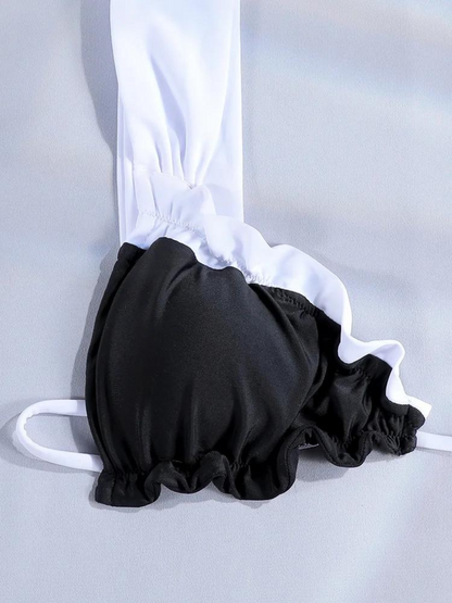 Contrast Tie-Front Triangle Bikini Set