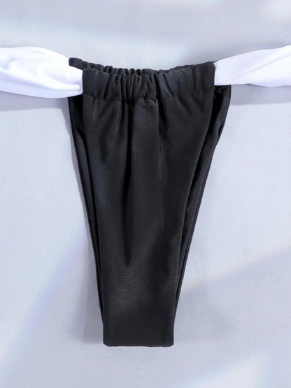 Contrast Tie-Front Triangle Bikini Set