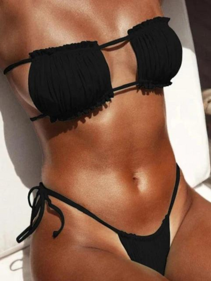 Solid Bandeau Bikini Set