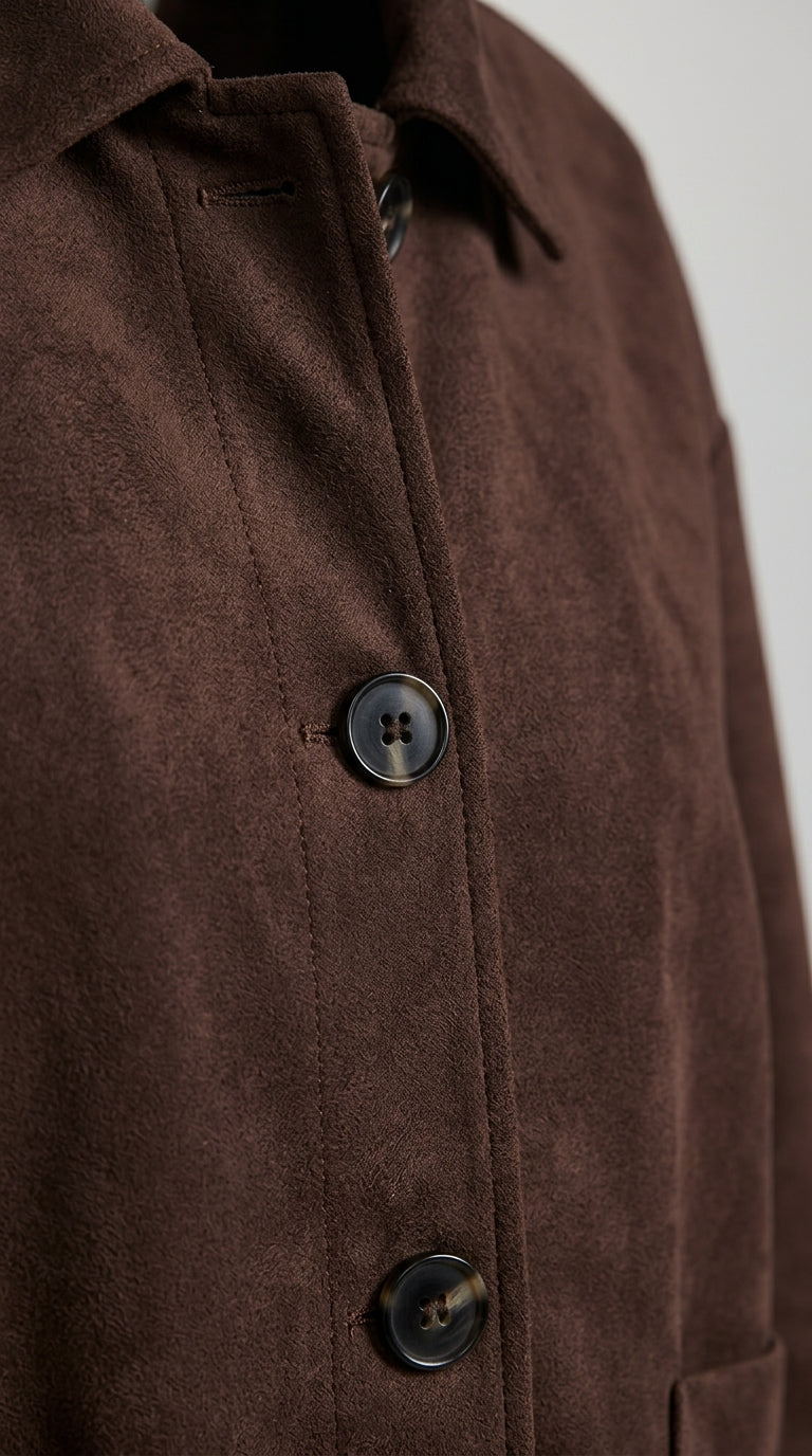 Dark Chocolate Suede Jacket - Button-Up Faux Suede Shirt Jacket