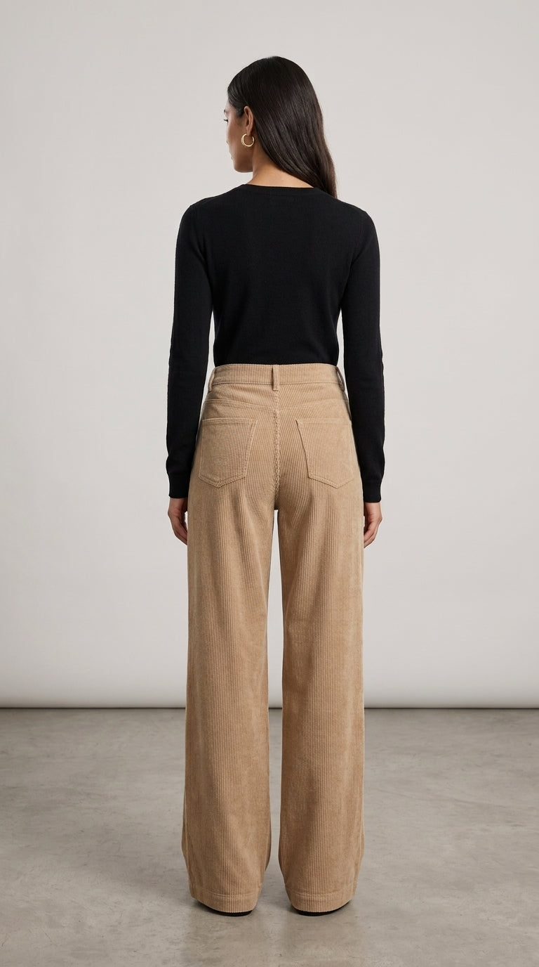 Corduroy Pants in Beige - Wide Leg High-Waisted Corduroy Trousers