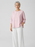 Elegant Cotton Open-Back Blouse in Blush Pink - Round Neck Keyhole Cutout Top