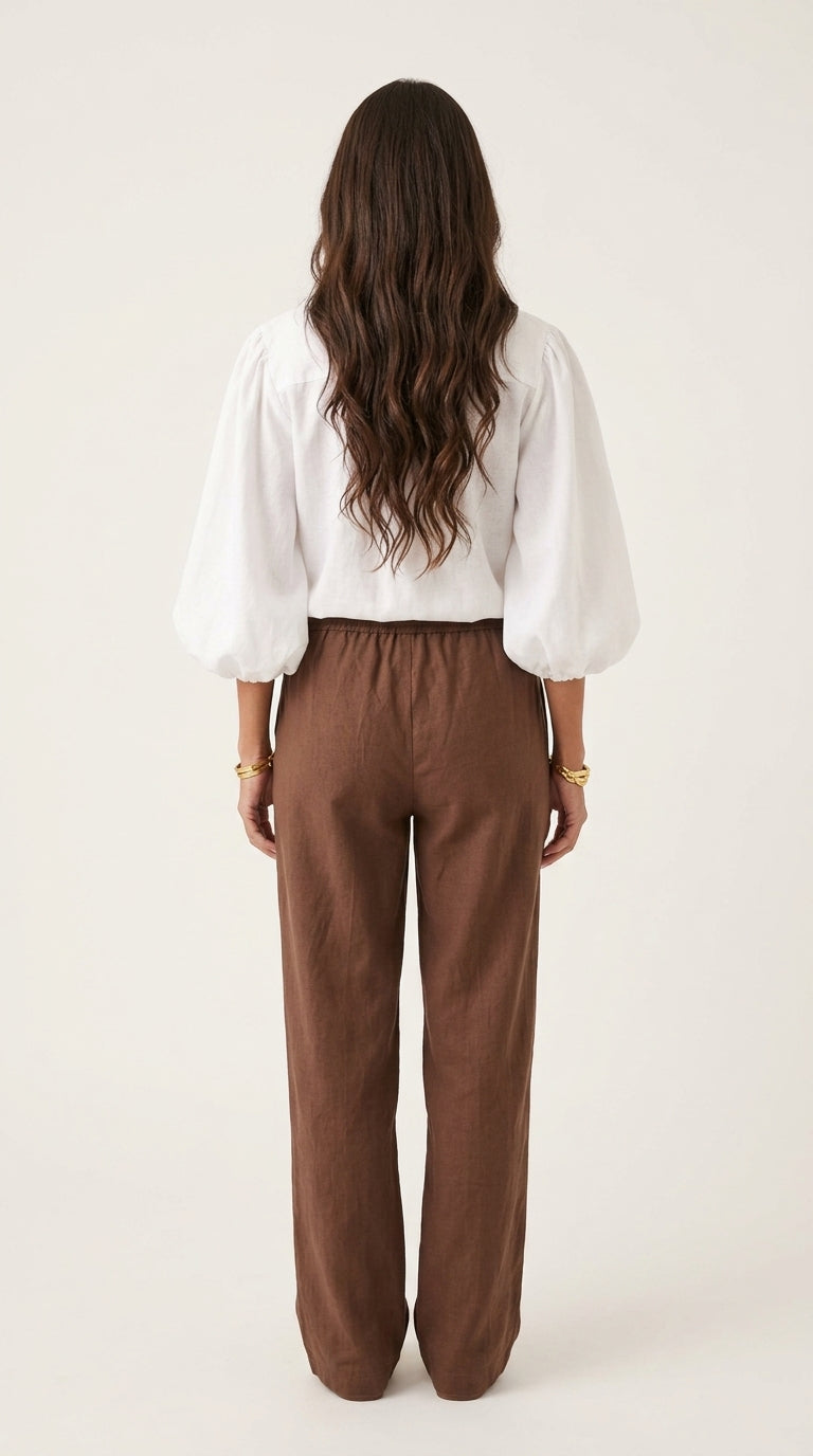 Linen Puff Sleeve Blouse in White - Button-Up Balloon Sleeve Shirt