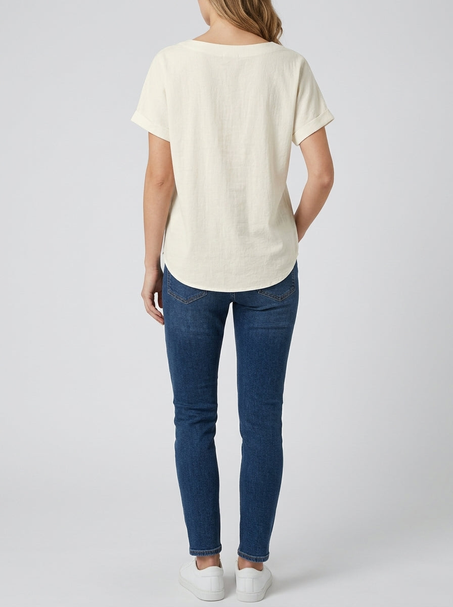 White Collared Button-Front Blouse - Casual Cotton Short Sleeve Top