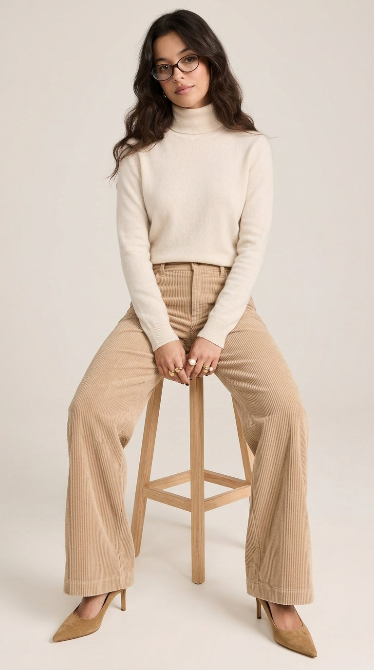 Corduroy Pants in Beige - Wide Leg High-Waisted Corduroy Trousers