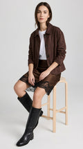 Dark Chocolate Suede Jacket - Button-Up Faux Suede Shirt Jacket