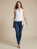 Wrap Front Halter Neck Tie-Waist Top - Sleeveless Blouse
