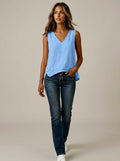 Side Button Detail V-Neck Tank Top - Sleeveless Cotton Linen Vest