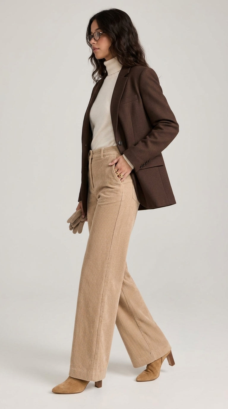 Corduroy Pants in Beige - Wide Leg High-Waisted Corduroy Trousers