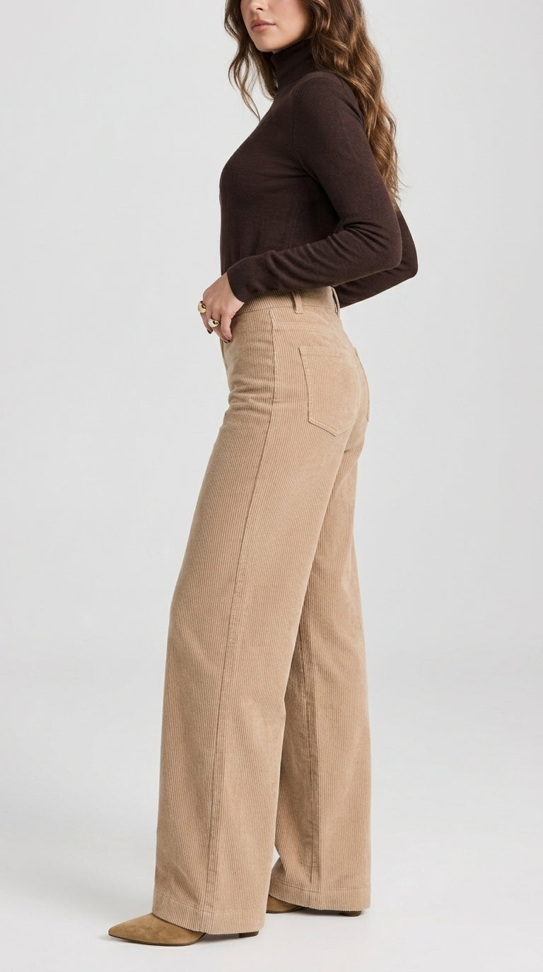 Corduroy Pants in Beige - Wide Leg High-Waisted Corduroy Trousers