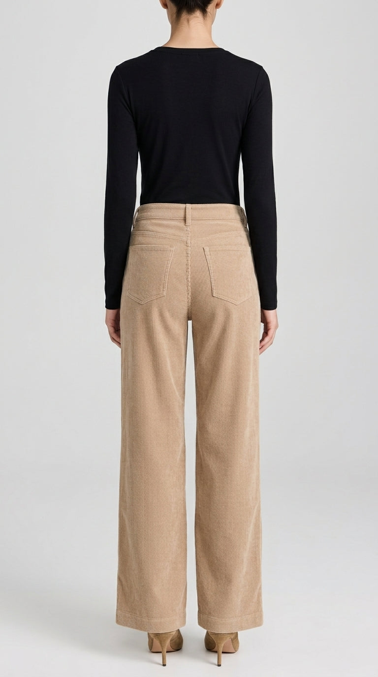 Corduroy Pants in Beige - Wide Leg High-Waisted Corduroy Trousers