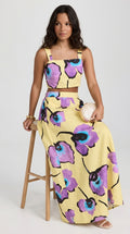 Floral Print Set - Square Neck Tie-Back Crop Top and Wide-Leg Maxi Skirt Set