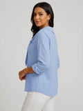 Light Blue Tie-Neck Blouse - Long Sleeve Notched Collar Casual Top