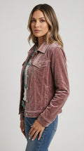 Rosalind Velvet Jacket in Mauve - Classic Collar Trucker Jacket