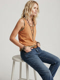 Rust Orange Tank Top - U-Neck Contrast Trim Sleeveless Cotton Top