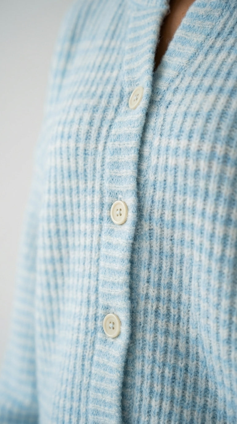 Jennifer Cardigan in Light Blue with Matching Scarf - Striped Knit