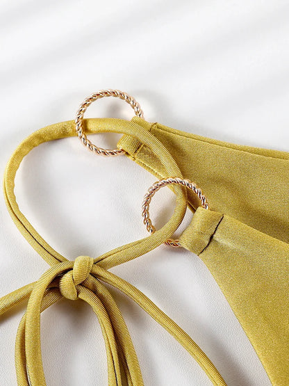 Gold Halter O-Ring Bikini Set