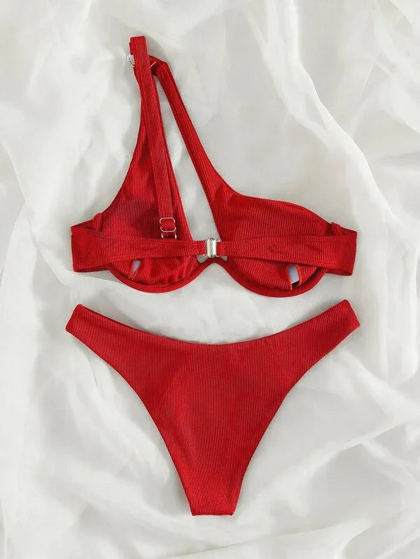Solid Asymmetrical Bikini Set