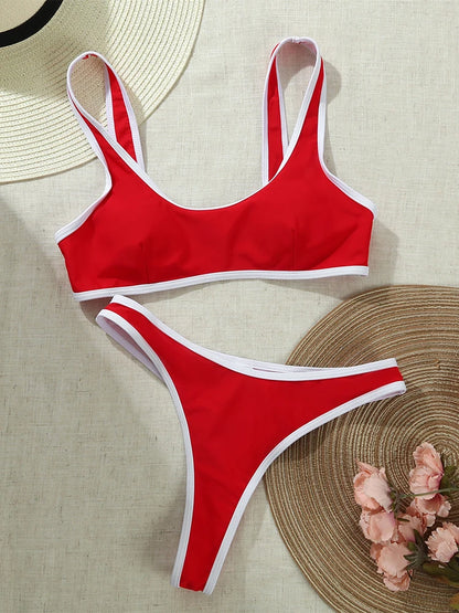 Contrast Strapped Sport Bikini Set