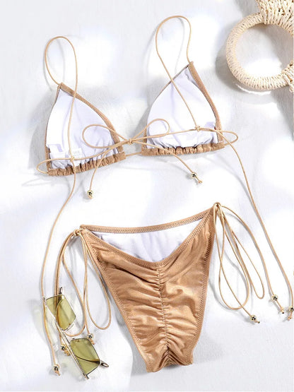 Solid Triangle Halter Bikini Set