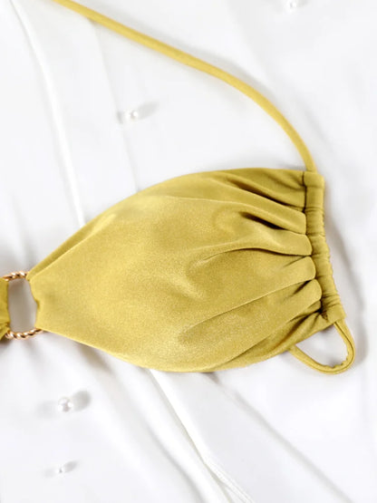 Gold Halter O-Ring Bikini Set