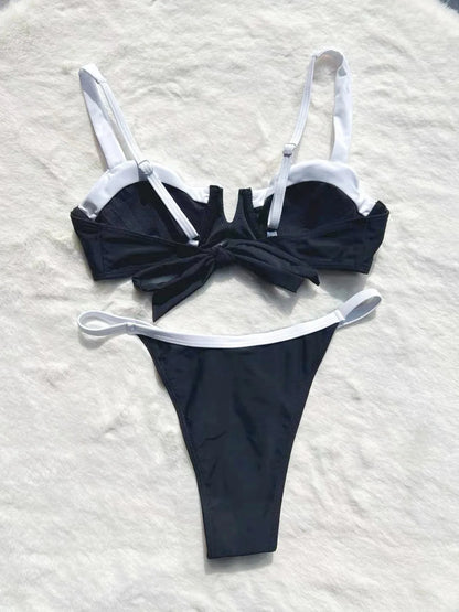 Contrast Underwire White Straps Bikini Set