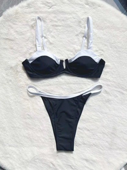 Contrast Underwire White Straps Bikini Set