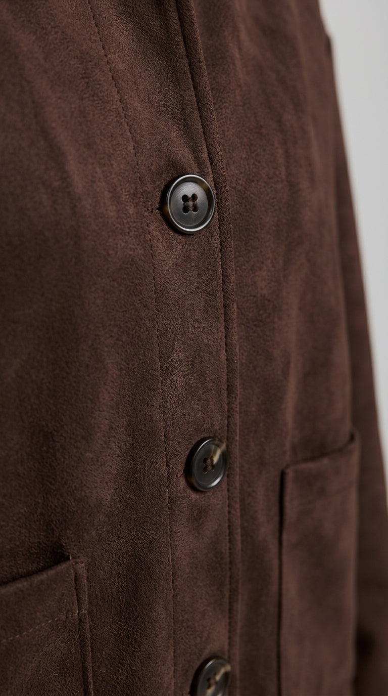 Dark Chocolate Suede Jacket - Button-Up Faux Suede Shirt Jacket