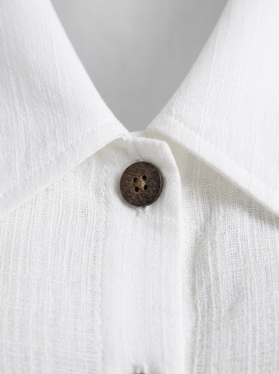 Casual Solid Color Sleeveless Collared Shirt in White - Notched Collar Button-Up Top