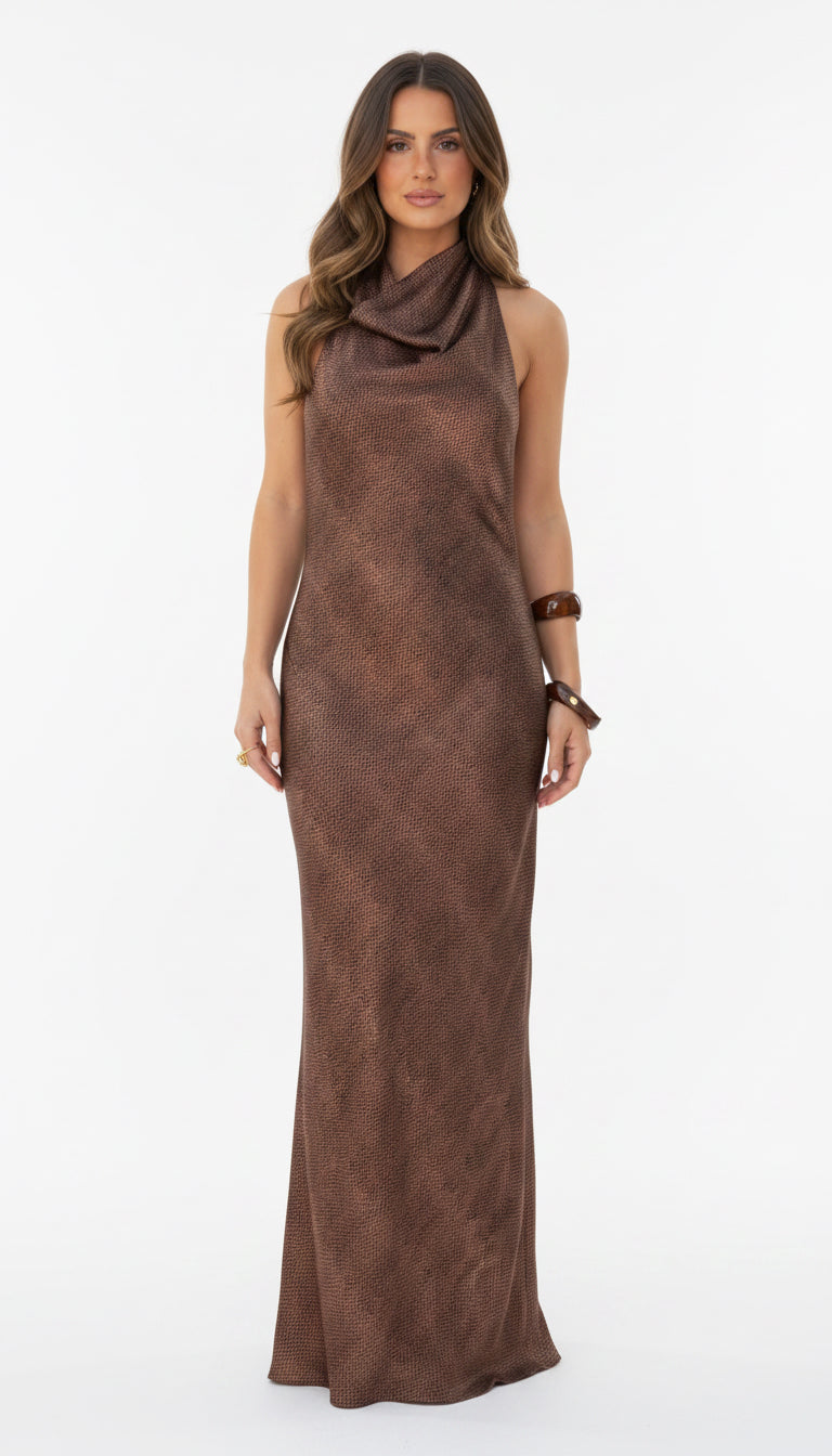 Dakar Draped Maxi Dress – Chocolate Brown